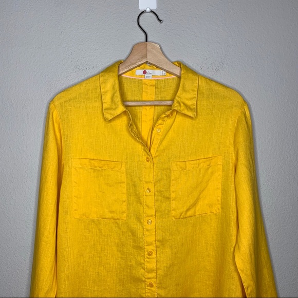 BODEN yellow linen long sleeve button down shirt - Picture 2 of 8
